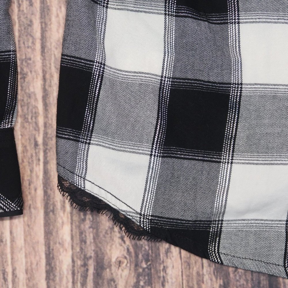 Victoria's Secret Black White Silver Long Sleeve Plaid Flannel Shirt Size XS - Picture 6 of 10